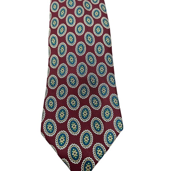 Brooks Brothers Makers Classic Burgundy Silk Tie With Medallion Pattern - Picture 2 of 7
